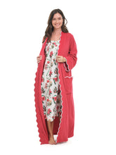 Load image into Gallery viewer, Christmas Floral: Red French Terry Robe + Gathered Nightgown