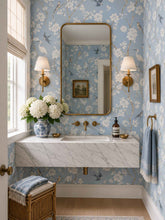 Load image into Gallery viewer, Pale Blue Gardenia Clay Coated Wallpaper