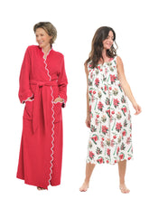 Load image into Gallery viewer, Christmas Floral: Red French Terry Robe + Gathered Nightgown