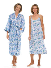 Load image into Gallery viewer, Blue Floral Bundle: Kimono Robe and Slip Nightgown
