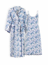 Load image into Gallery viewer, Blue Floral Bundle: Kimono Robe and Slip Nightgown