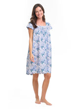 Load image into Gallery viewer, Blue Floral Cap Sleeve Short Nightgown