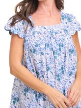 Load image into Gallery viewer, Blue Floral Cap Sleeve Short Nightgown