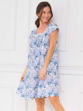 Load image into Gallery viewer, Blue Floral Cap Sleeve Short Nightgown