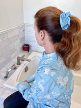 Load image into Gallery viewer, Pale Blue Gardenia Hair Scrunchies