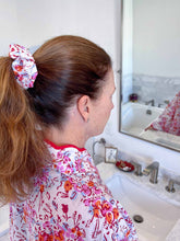 Load image into Gallery viewer, Pink Floral Hair Scrunchies (set of 2)