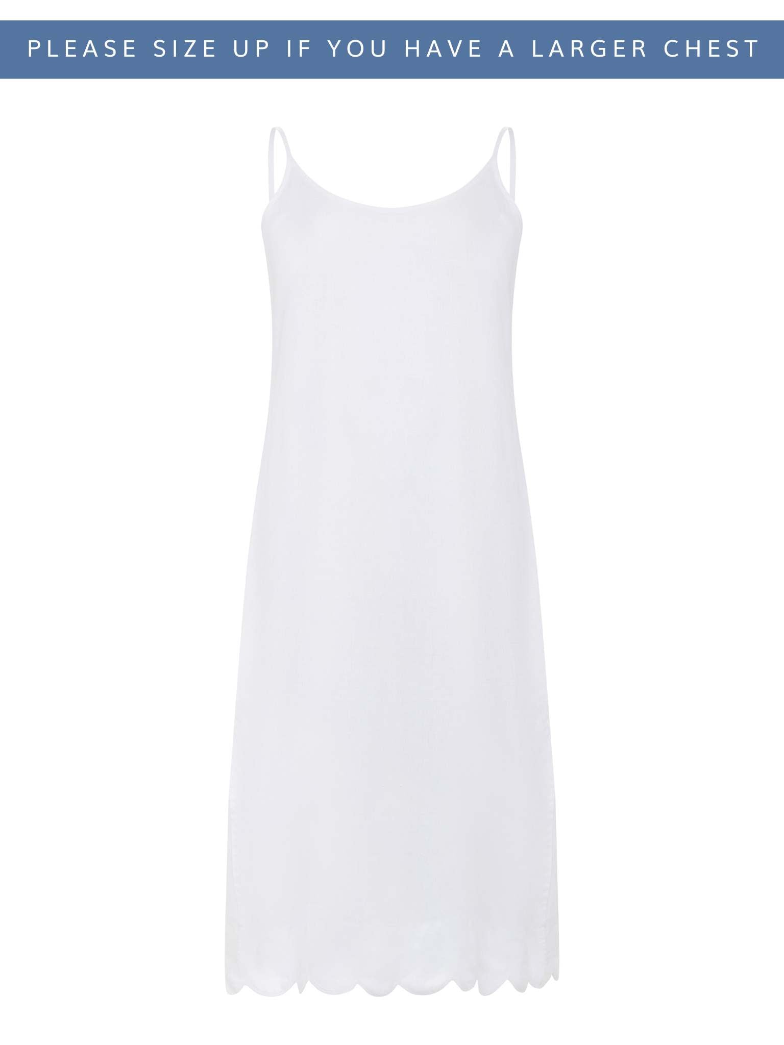 White Slip Nightgown with blue scalloping – Heidi Carey