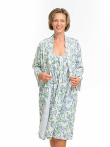Hydrangea Pima Knit Bundle: Short Classic Robe + Short Pleated Slip Nightgown