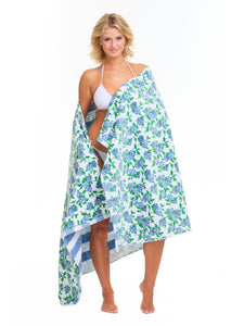 Hydrangea/Striped Beach Towel 2-Piece Set