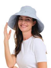 Load image into Gallery viewer, Pale Blue Pleated Sun-Travel Hat
