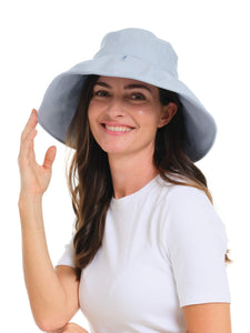 Pale Blue Pleated Sun-Travel Hat