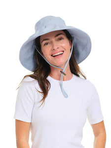 Pale Blue Pleated Sun-Travel Hat