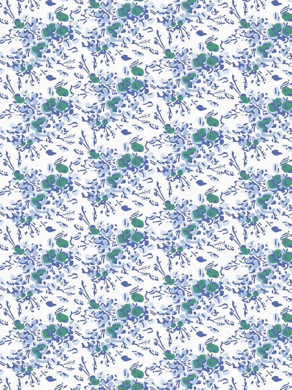 Blue Block Print Floral Indoor Fabric