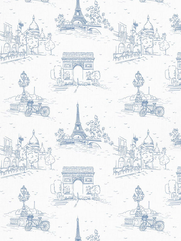 Blue Paris Clay Coated Wallpaper