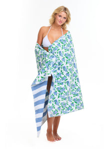 Hydrangea/Striped Beach Towel 2-Piece Set