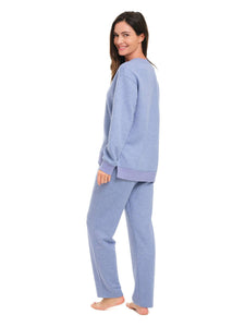 Blue Crew-neck Quilted Loungewear Set