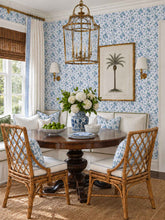 Load image into Gallery viewer, Blue Block Print Floral Grasscloth Wallpaper
