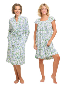 Hydrangea Pima Knit Bundle: Short Classic Robe + Cap Sleeve Short Nightgown