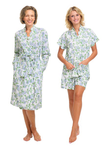 Hydrangea Pima Knit Bundle: Short Classic Robe + Short Pajama