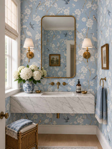 Pale Blue Gardenia Clay Coated Wallpaper