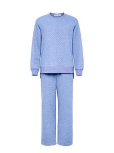 Blue Crew-neck Quilted Loungewear Set