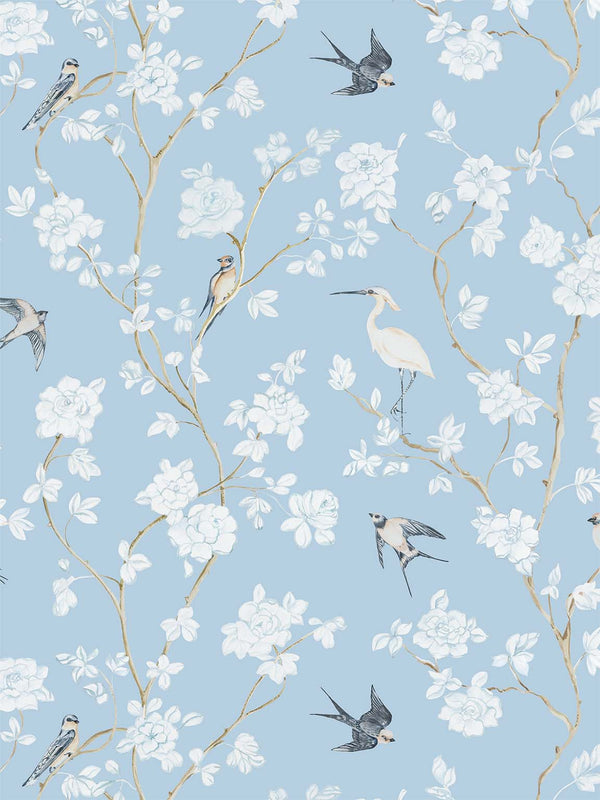Pale Blue Gardenia Clay Coated Wallpaper