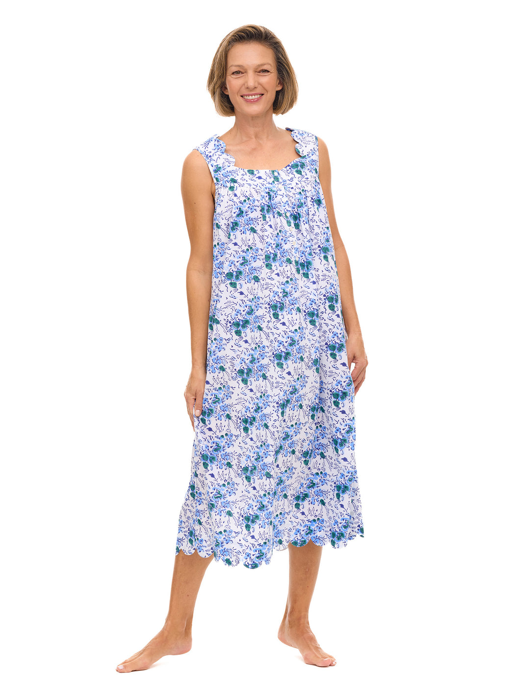 Blue Floral Gathered Nightgown