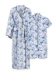 Blue Floral Bundle: Kimono Robe + Pajamas with Shorts