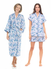 Load image into Gallery viewer, Blue Floral Bundle: Kimono Robe + Pajamas with Shorts
