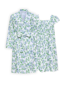 Hydrangea Pima Knit Bundle: Short Classic Robe + Cap Sleeve Short Nightgown