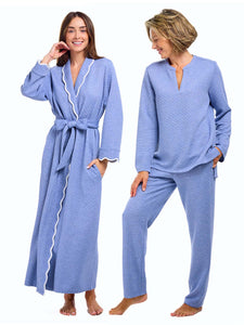 Blue Quilted Bundle: Robe + Loungewear Set