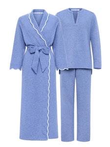 Blue Quilted Bundle: Robe + Loungewear Set