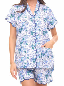 Blue Floral S/S Pajamas with Shorts