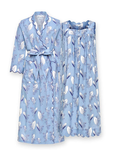 Blue Lily-of-the-Valley Bundle: Classic Robe + Gathered Nightgown