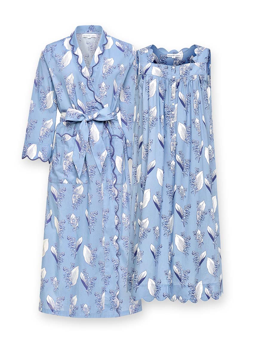 Blue Lily-of-the-Valley Bundle: Classic Robe + Gathered Nightgown