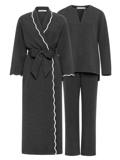 Grey Quilted Bundle: Robe + Loungewear Set