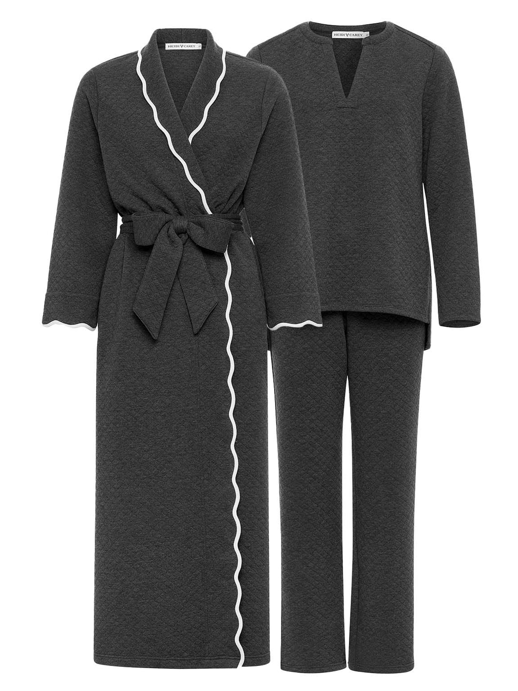 Grey Quilted Bundle: Robe + Loungewear Set