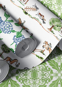 Green Filigree Clay Coated Wallpaper