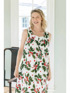 Holiday Print Gathered Nightgown