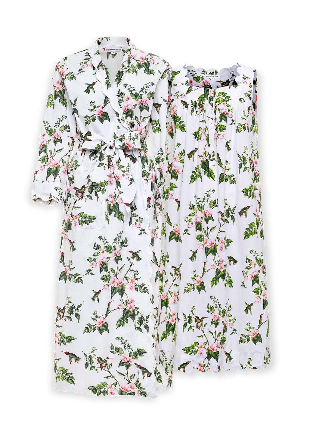 White Hummingbird Bundle: Classic Robe + Gathered Nightgown