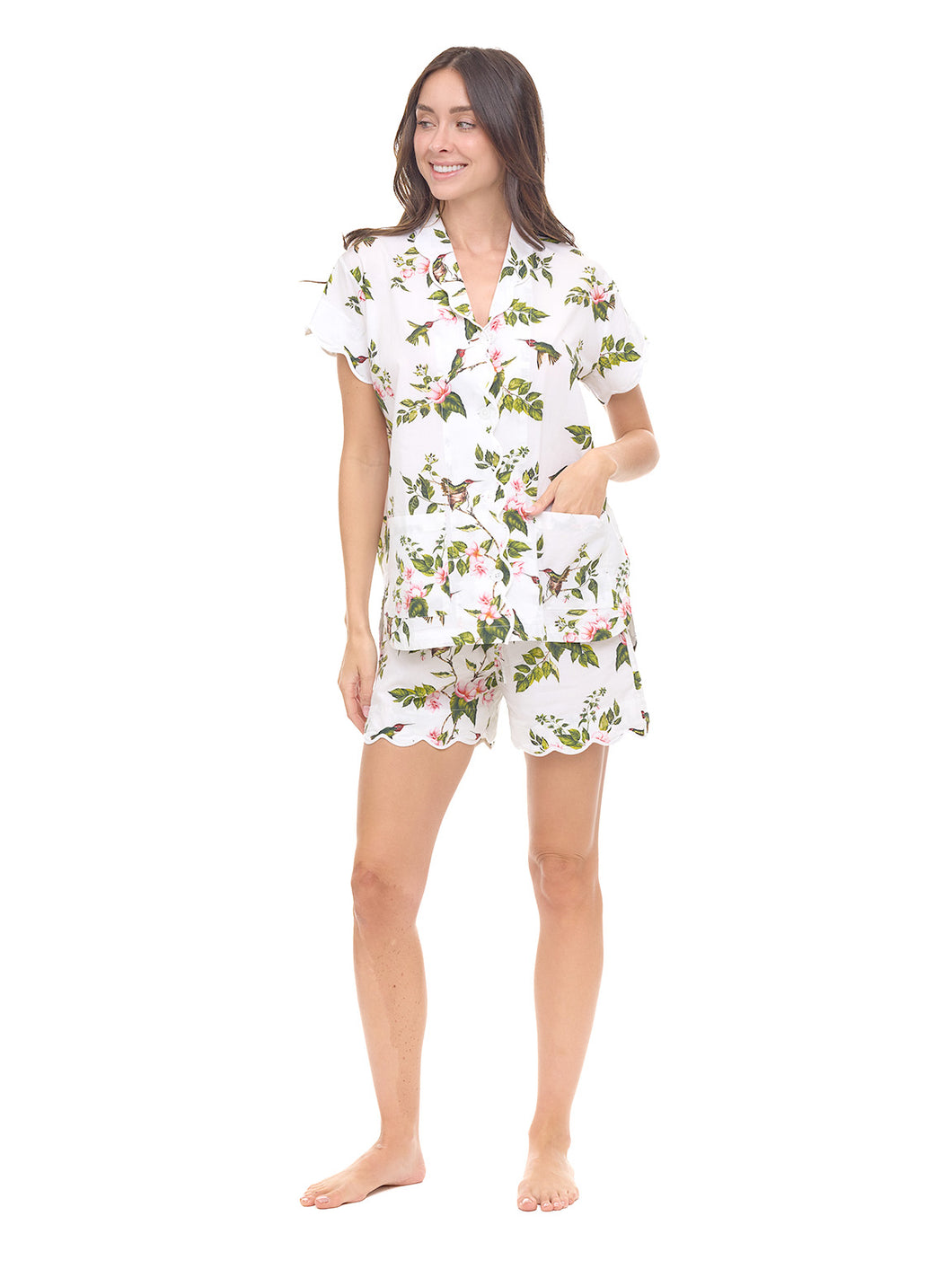 White Hummingbird S/S Pajamas with Shorts