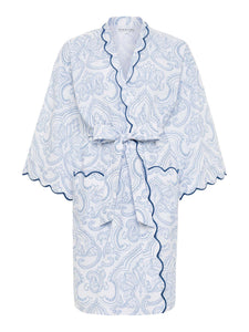 Blue Paisley Short Kimono Robe