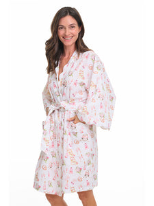 Bridal Print Short Kimono Robe