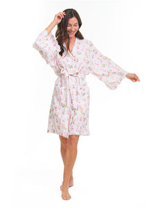 Bridal Print Short Kimono Robe