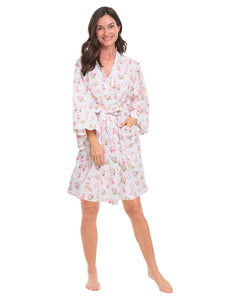 Bridal Print Short Kimono Robe