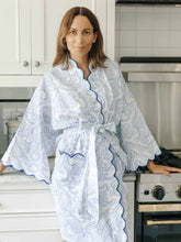 Load image into Gallery viewer, Blue Paisley Short Kimono Robe
