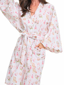 Bridal Print Short Kimono Robe