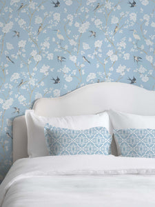Pale Blue Gardenia Clay Coated Wallpaper