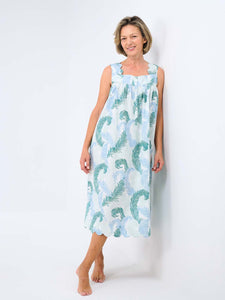 Feather Print Gathered Nightgown
