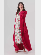 Load and play video in Gallery viewer, Christmas Floral: Red French Terry Robe + Gathered Nightgown
